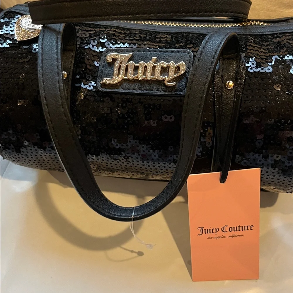 Juicy Couture Black Sequin Barrel Bag with Gold Heart Charm - Picture 2 of 7